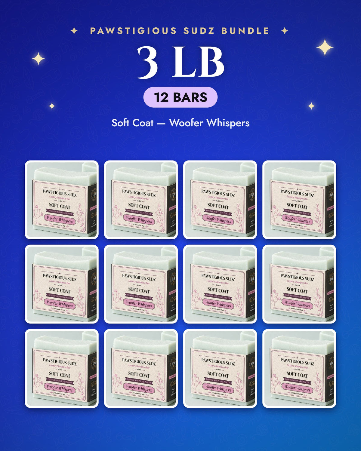 3 lb bundle — 12 Soft Coat — Woofer Whispers bars